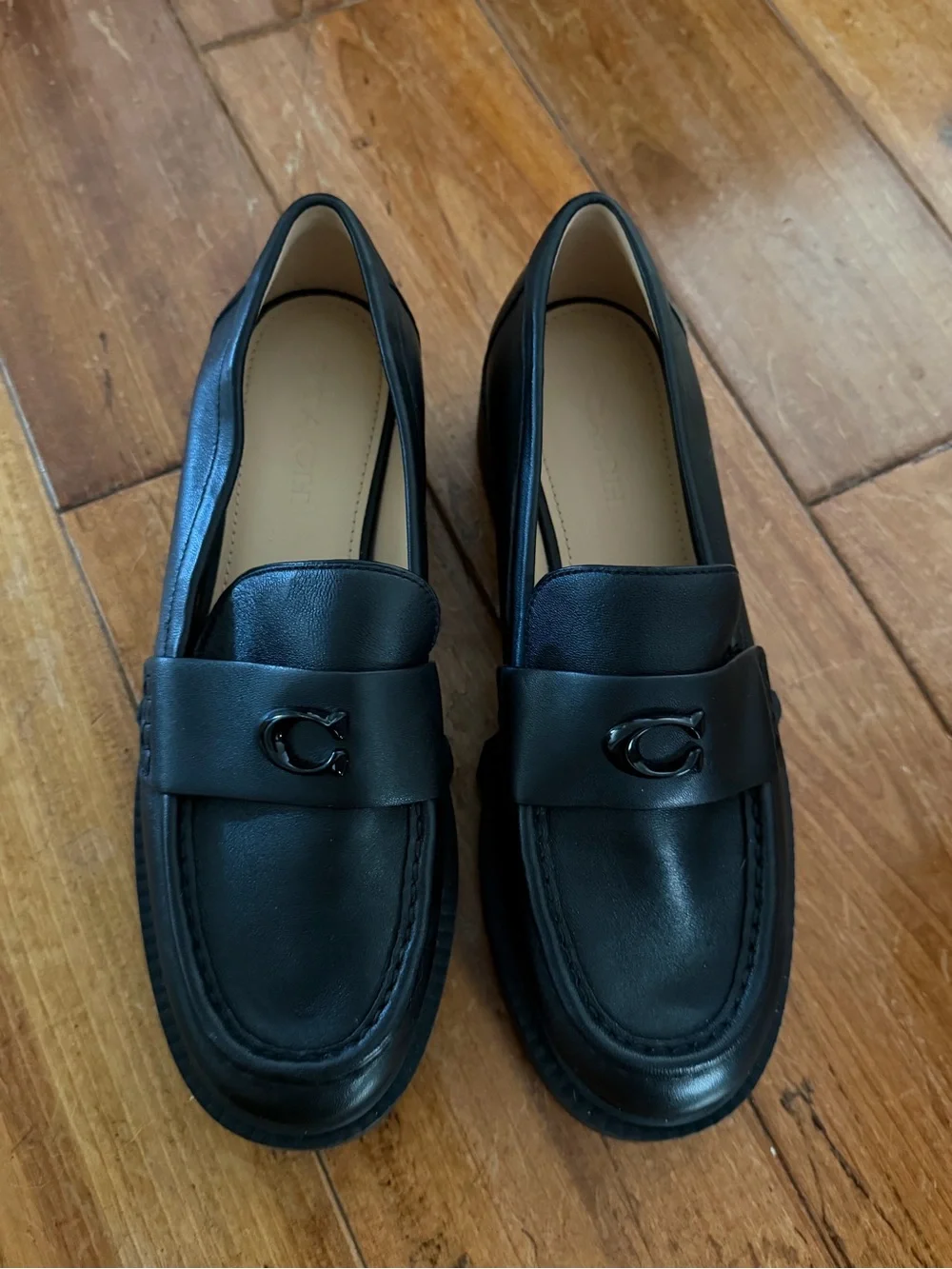 Coach Black Leather Lug Sole Penny Loafer